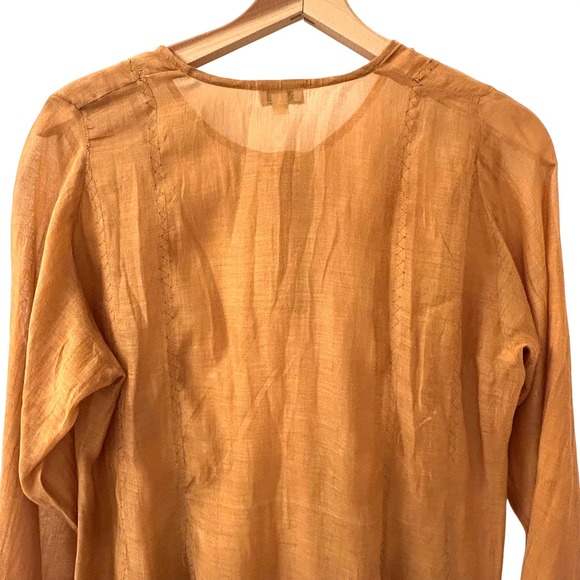 Nadia Boyer Vidal Women XL Embroidered Split Neck Tunic Dress Carmel Long Sleeve - Picture 10 of 13